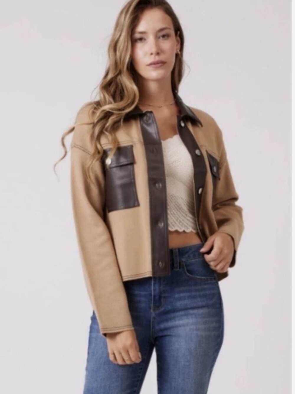 NWT NANETTE BY NANETTE LEPORE Faux Leather Combo Sweater Jacket